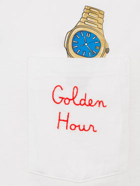 Weißes Baumwoll-T-Shirt für Herren „Connor“ mit „Golden Hour“-Stickerei