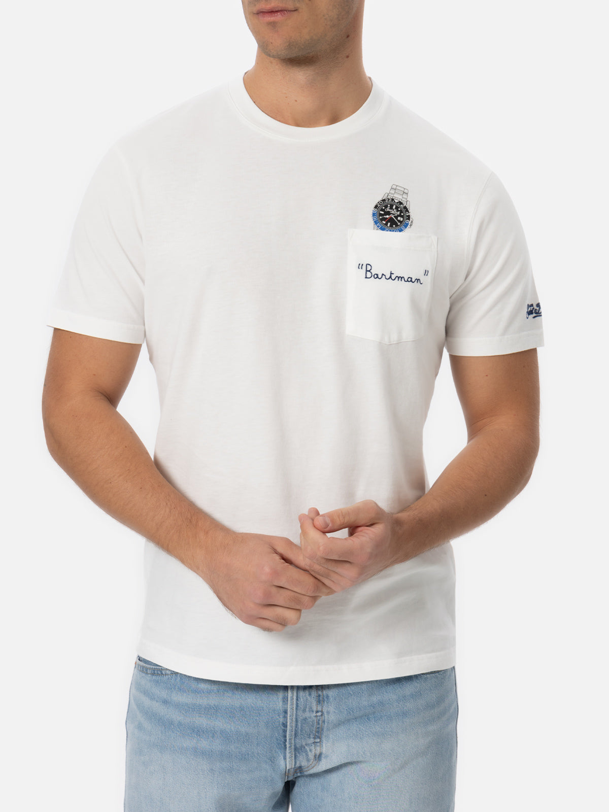 T-shirt bianca in cotone da uomo Connor con ricamo Bartman