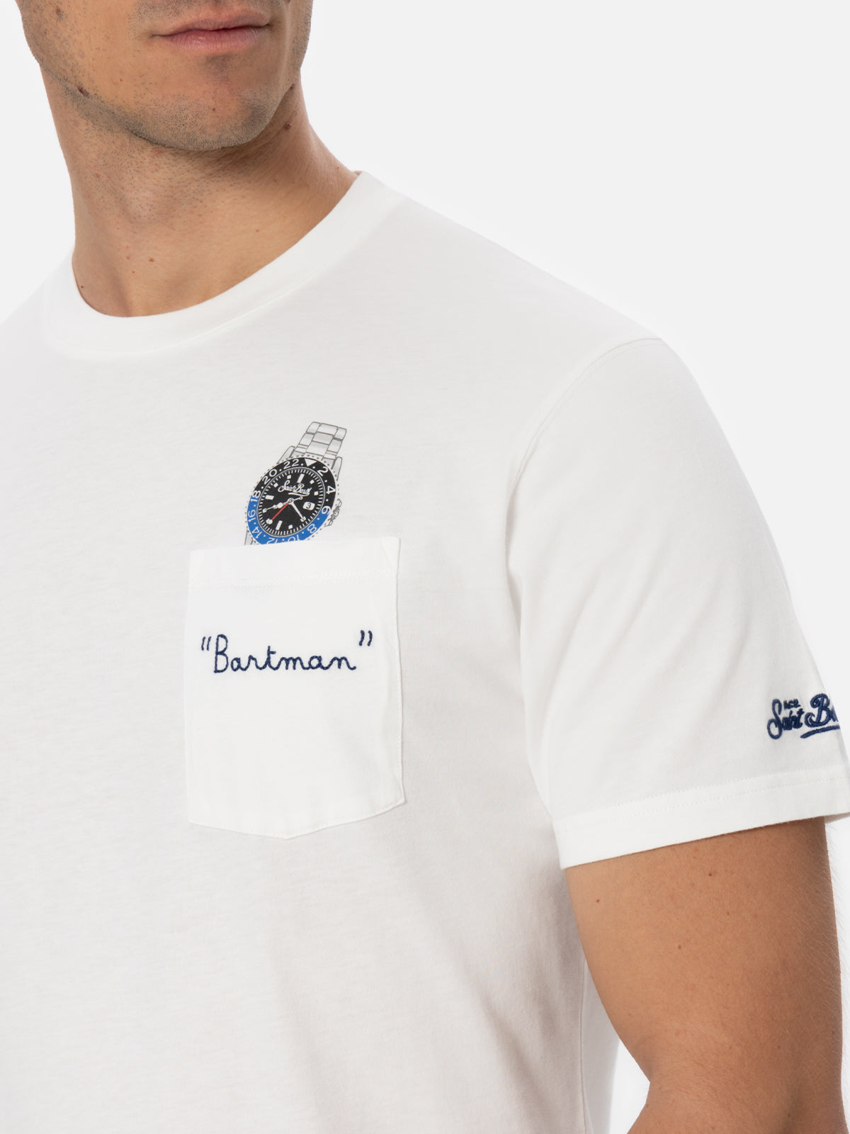 T-shirt bianca in cotone da uomo Connor con ricamo Bartman
