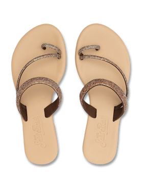 Cora flat Sandals with toe ring and brown rhinestones - MC2 Saint Barth