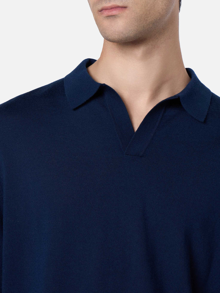 Man navy blue merino wool polo Covent - MC2 Saint Barth