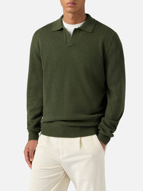 Military green pure-wool knit polo Covent