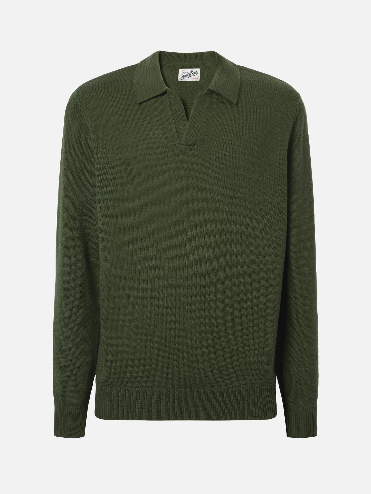 Military green pure-wool knit polo Covent