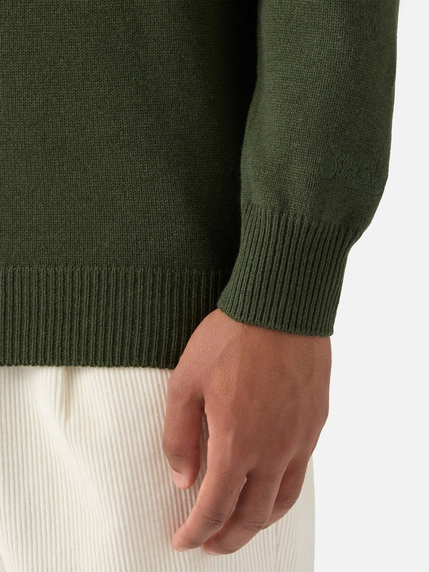 Military green pure-wool knit polo Covent