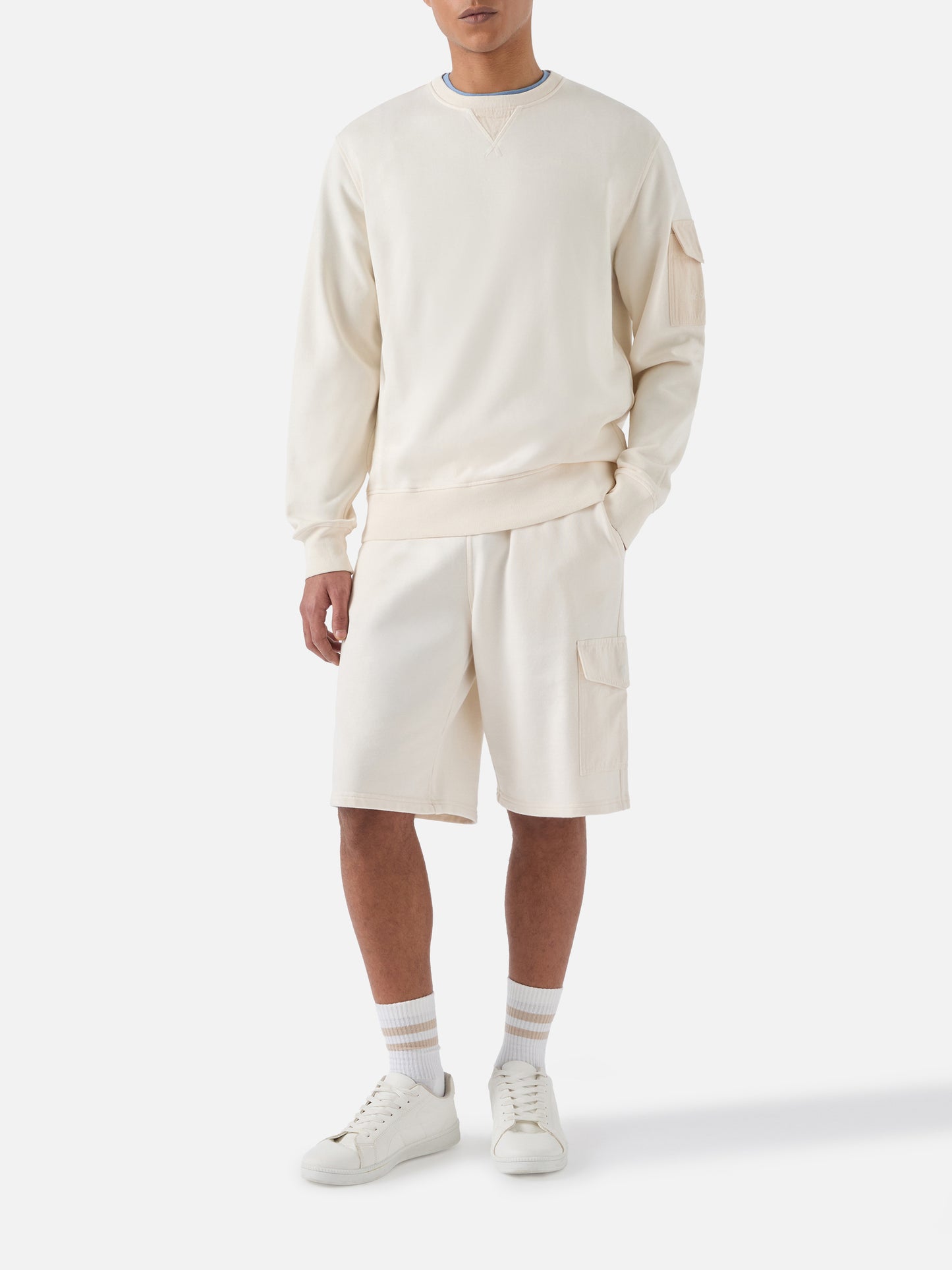 Chester solid cream fleece sweatshirt with sleeve pocket