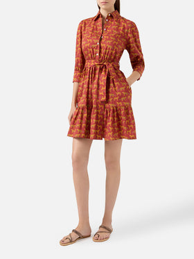 Kurzes Baumwollkleid Daisi mit Animalier-Print und Stickereien