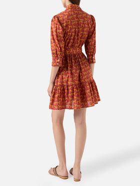 Kurzes Baumwollkleid Daisi mit Animalier-Print und Stickereien