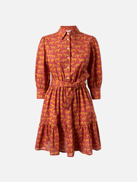 Kurzes Baumwollkleid Daisi mit Animalier-Print und Stickereien