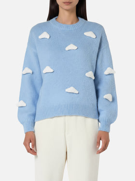Brushed knit sweater with clouds details