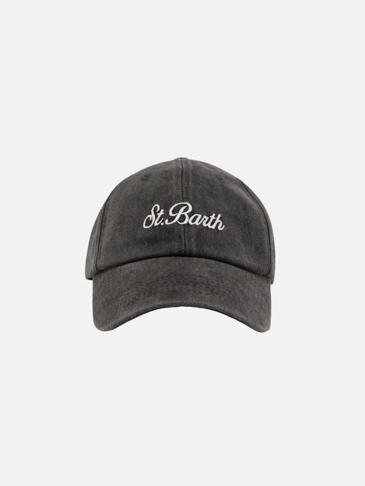 Davis schwarze Denim-Ballkappe mit St. Barth-Stickerei
