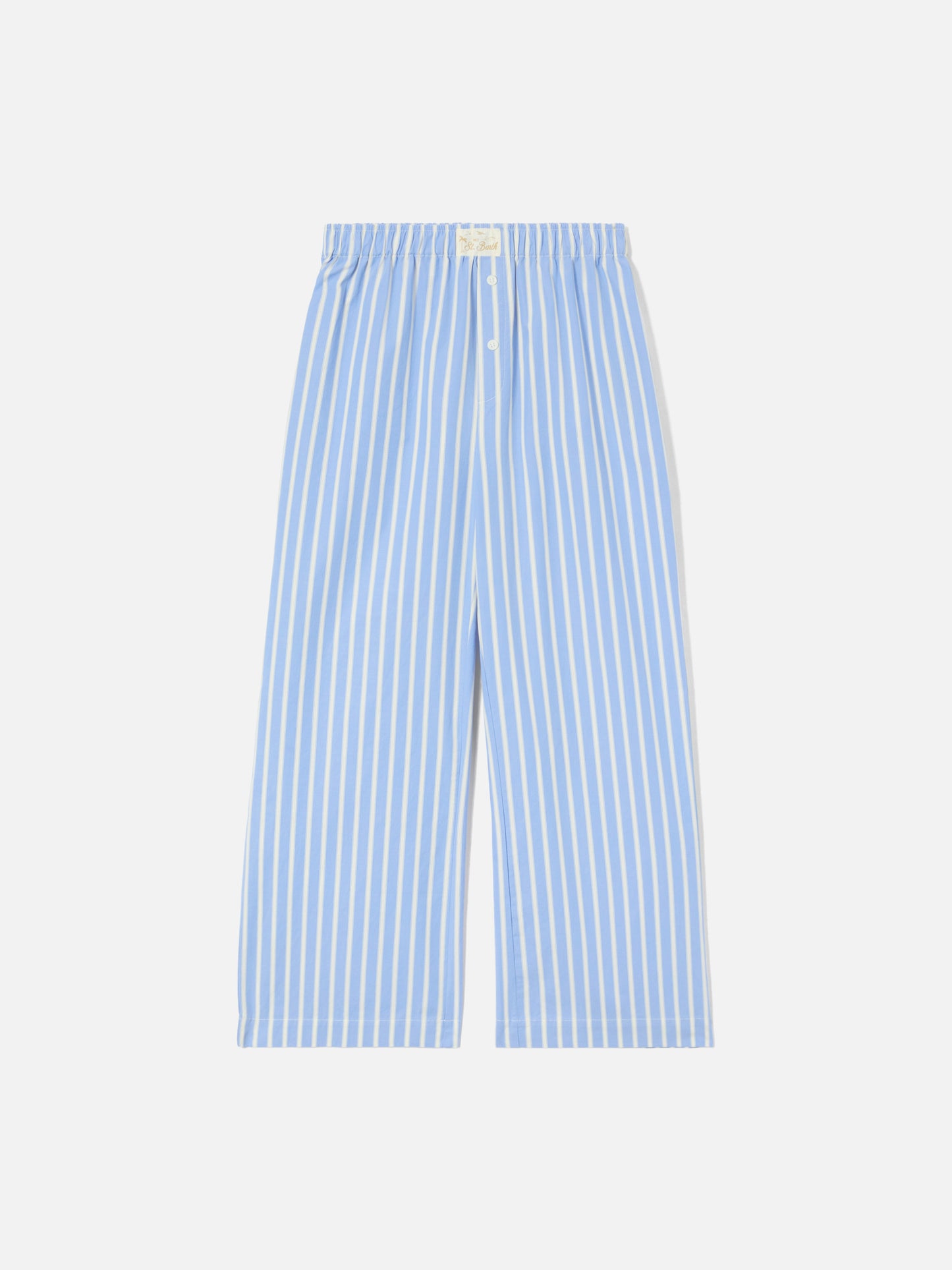 Hellblau gestreifte Doha-Hose aus Popeline