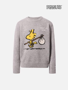 Maglione Douglas  in misto cashmere con stampa Woodstock e ricamo Vado dai Nonni | PEANUTS SPECIAL EDITION