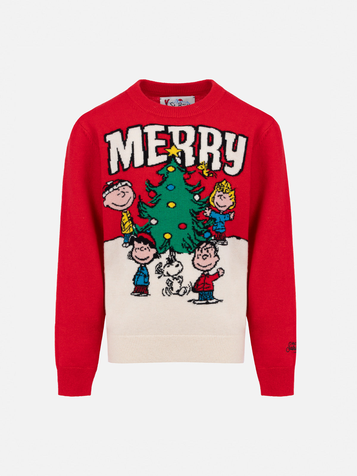 Kid red crewneck sweater Douglas with Penauts print | SNOOPY PEANUTS SPECIAL EDITION - MC2 Saint Barth