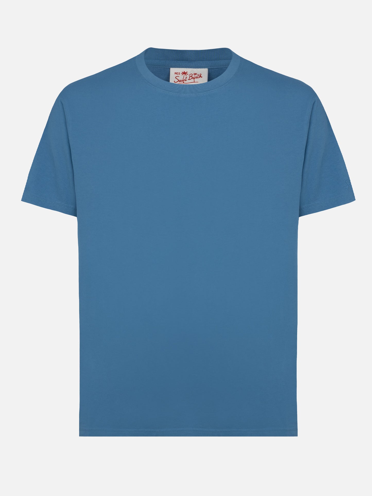 Dusty blue cotton jersey t-shirt Dover with St. Barth embroidery
