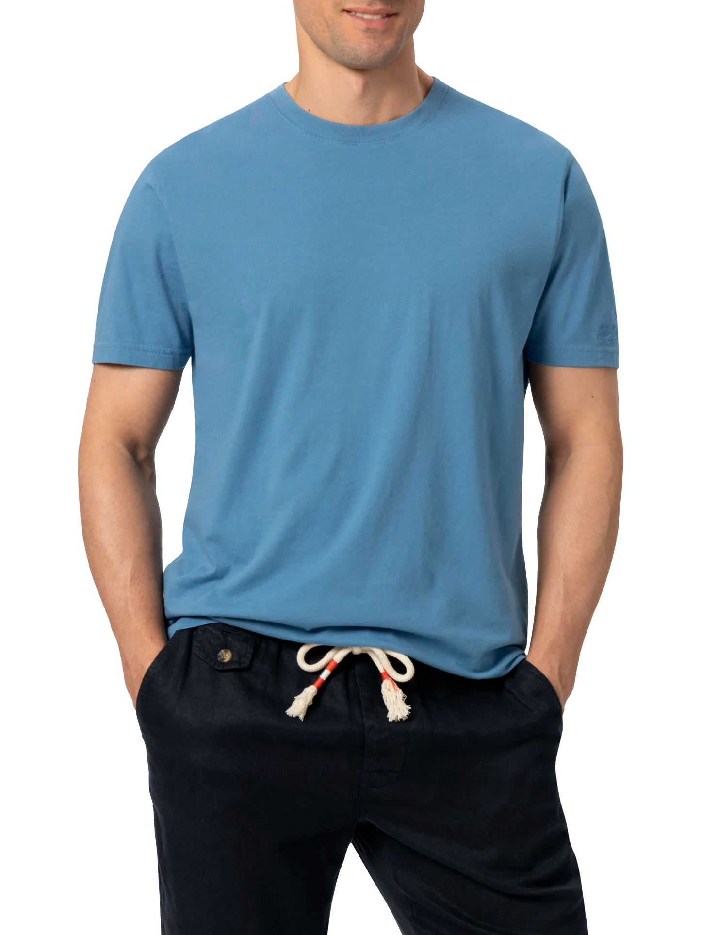 Dusty blue cotton jersey t-shirt Dover with St. Barth embroidery
