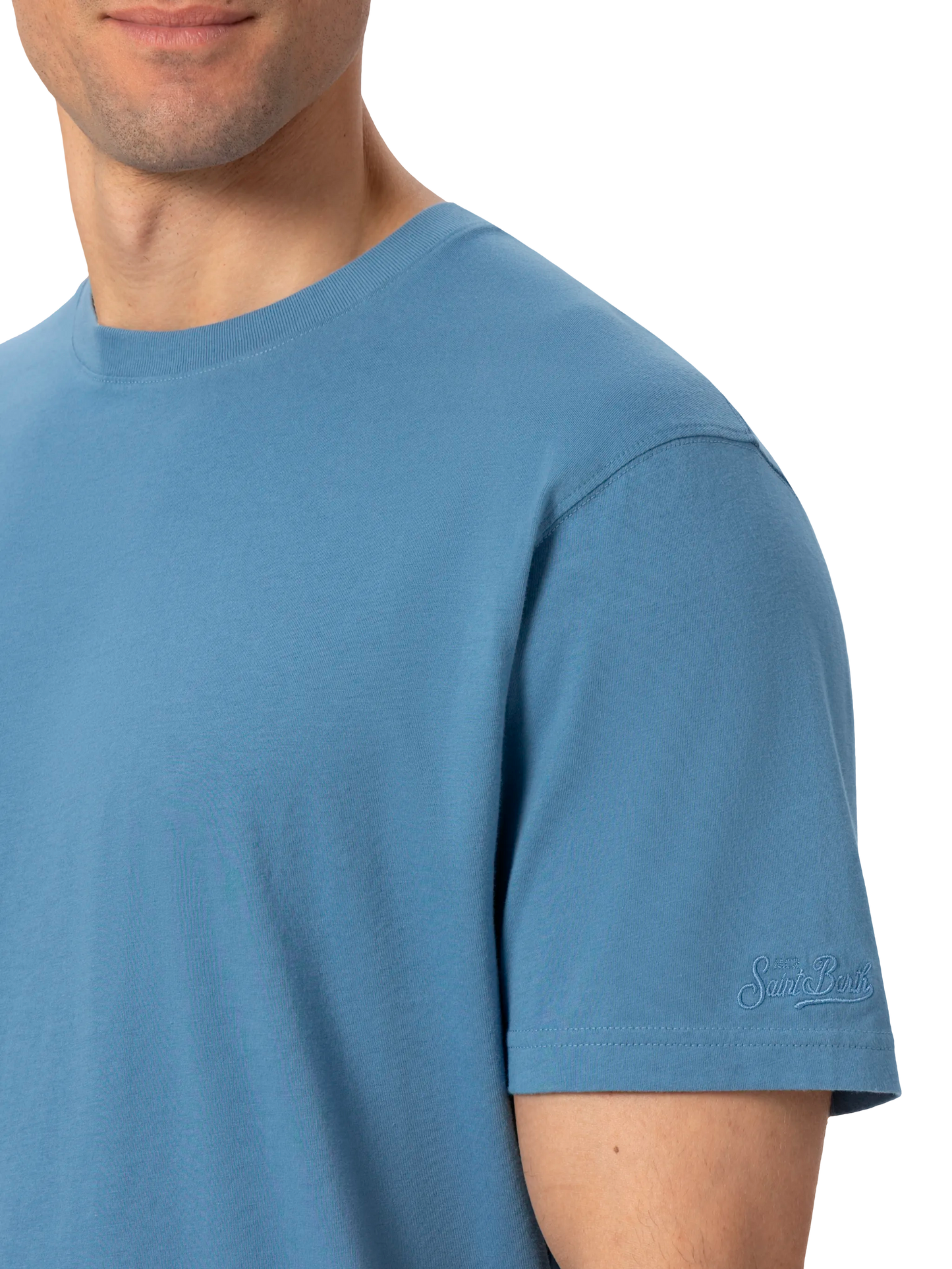 Dusty blue cotton jersey t-shirt Dover with St. Barth embroidery