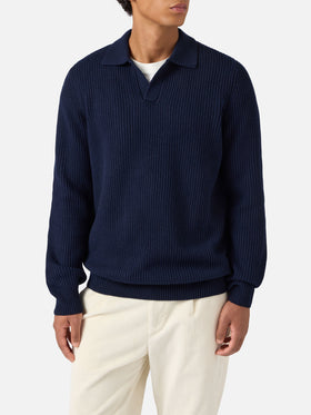 Navy blue pure-wool knit polo Downing
