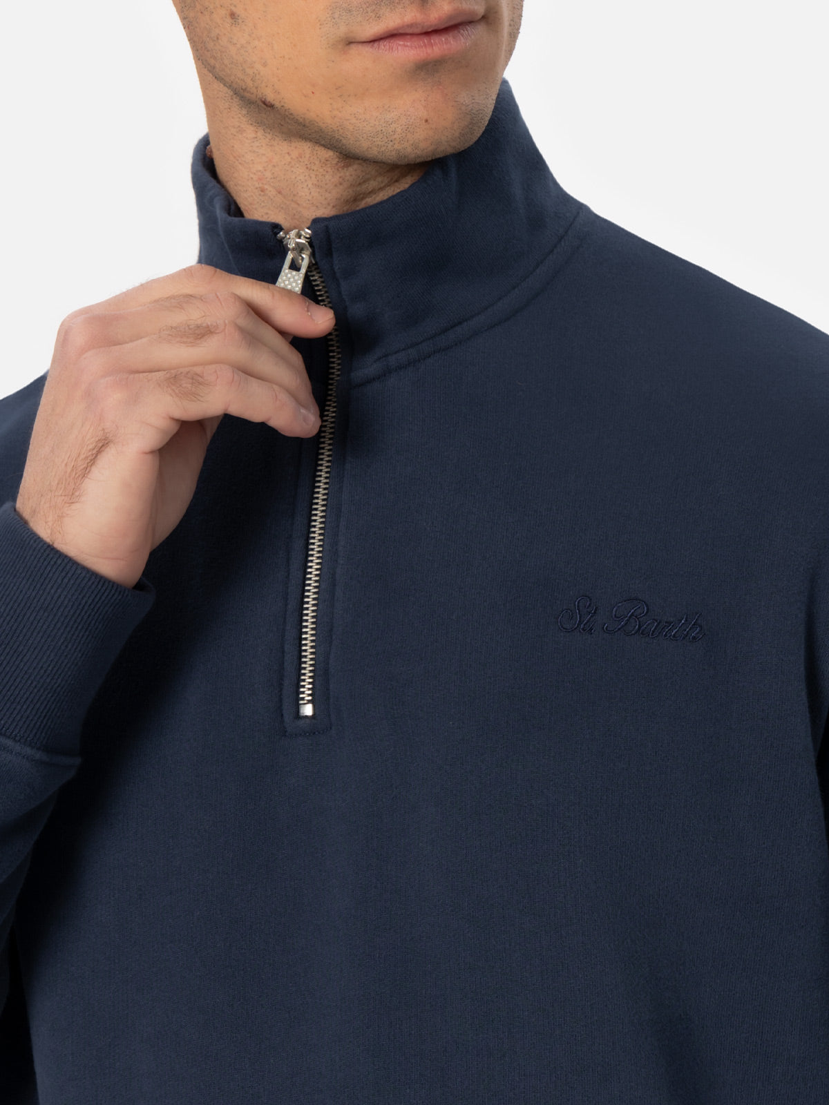 Man navy blue half zipped sweatshirt Dunkan with St. Barth embroidery - MC2 Saint Barth