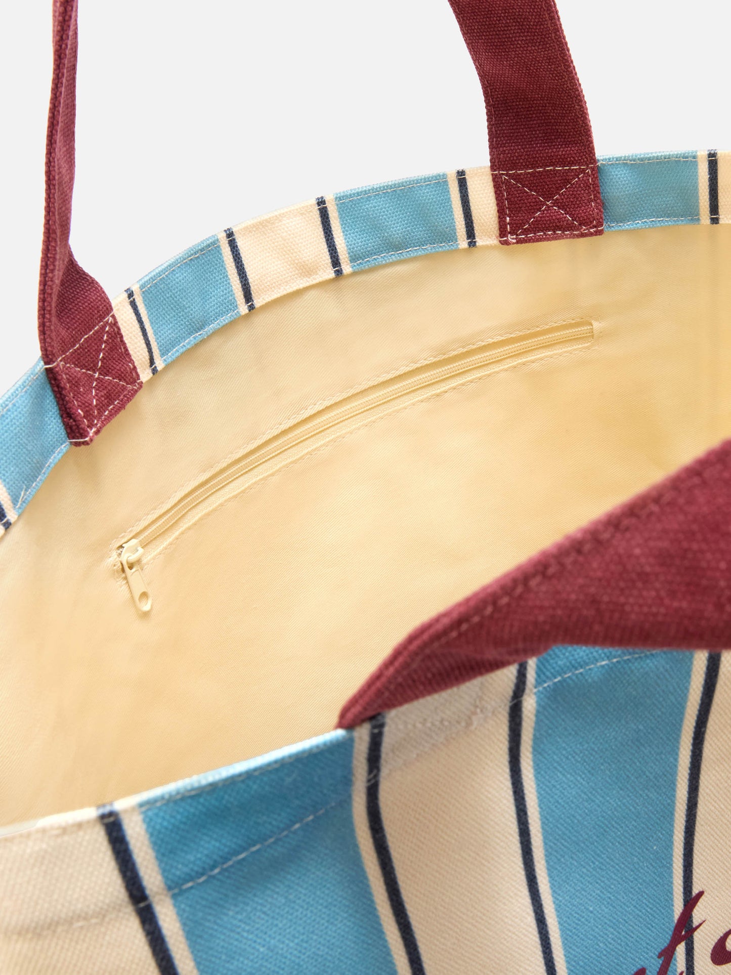 Borsa Essential in canvas a righe azzurre e bianche con logo a contrasto