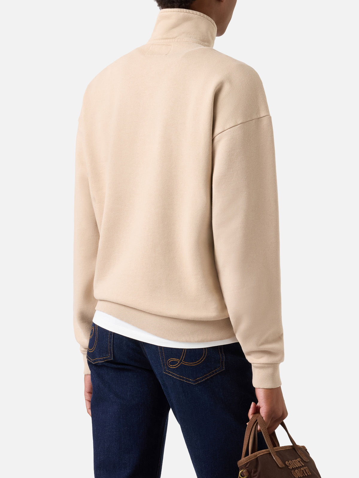 Beiges Baumwoll-Sweatshirt Eliade mit Halbzip und Flocklogo