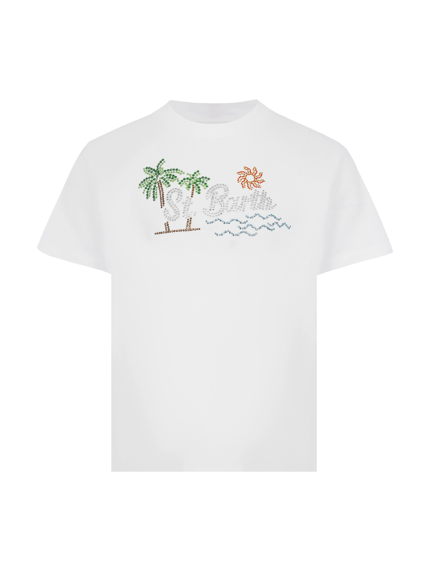 Elly cotton jersey crewneck t-shirt with Saint Barth sunset rhinestone desgin - MC2 Saint Barth