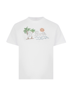 Elly cotton jersey crewneck t-shirt with Saint Barth sunset rhinestone desgin - MC2 Saint Barth