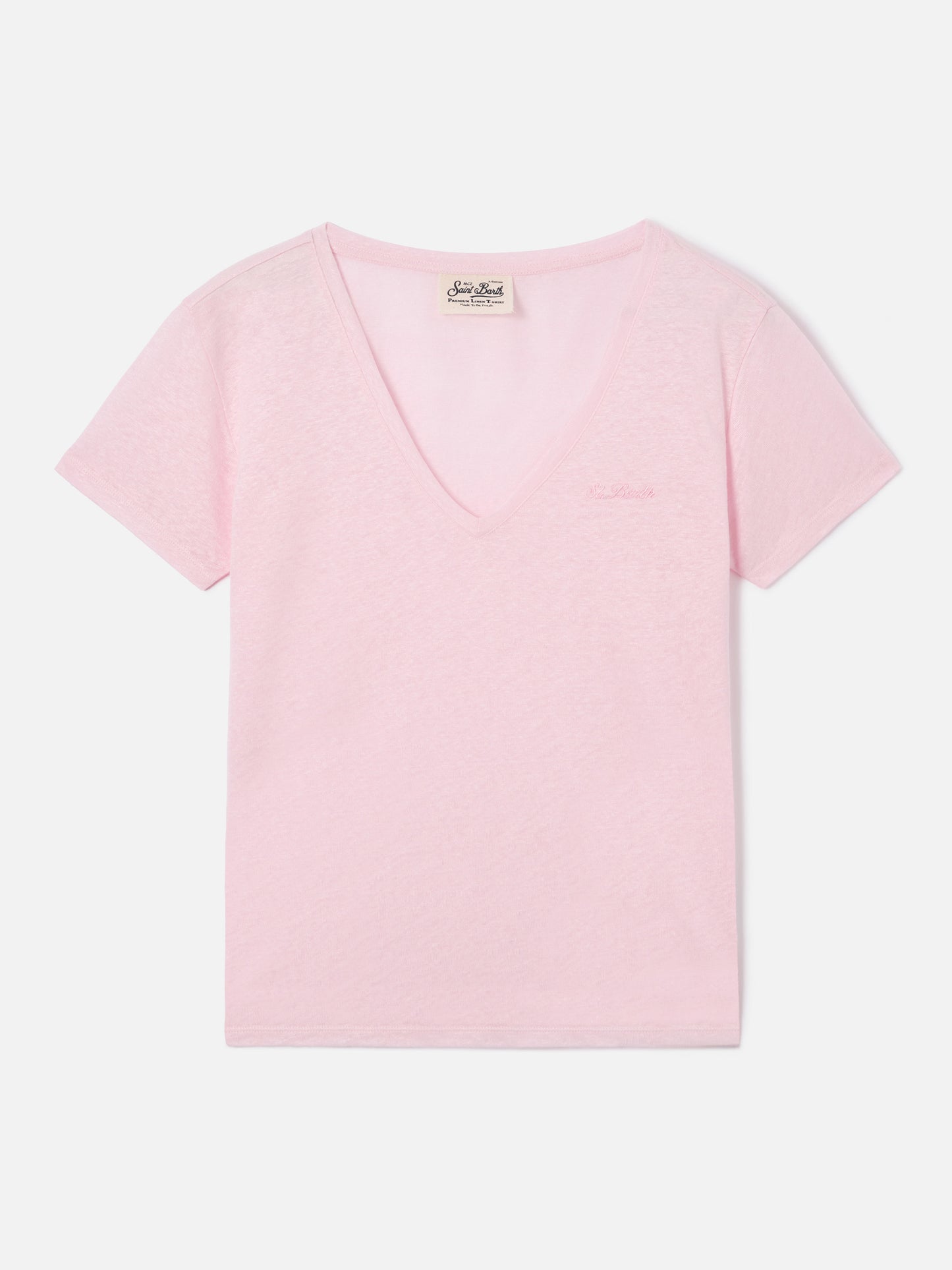 T-shirt Eloise en lin rose avec logo brodé