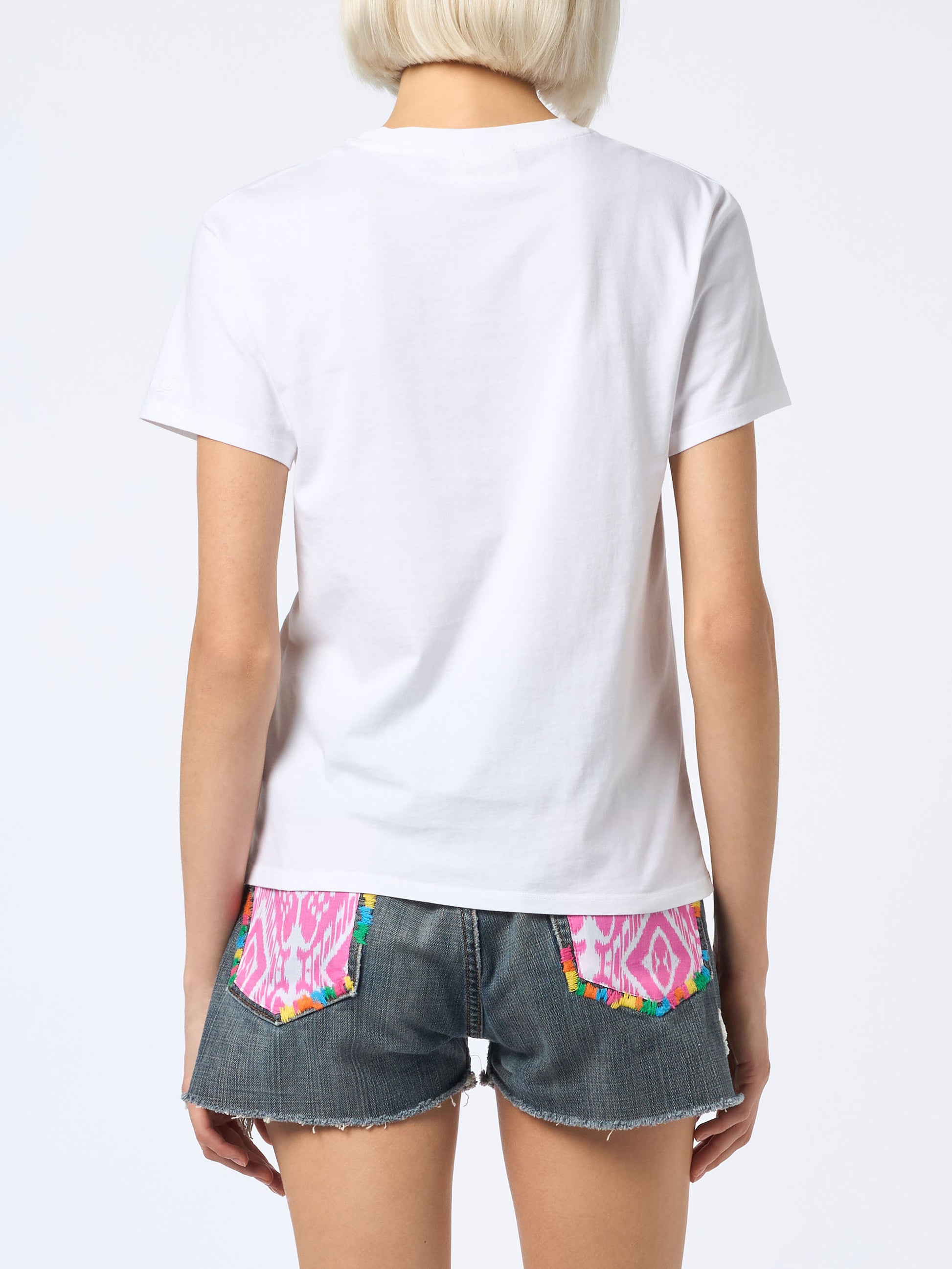 Woman cotton jersey crewneck t-shirt Emilie with Stai calma lo dici al mare embroidery - MC2 Saint Barth