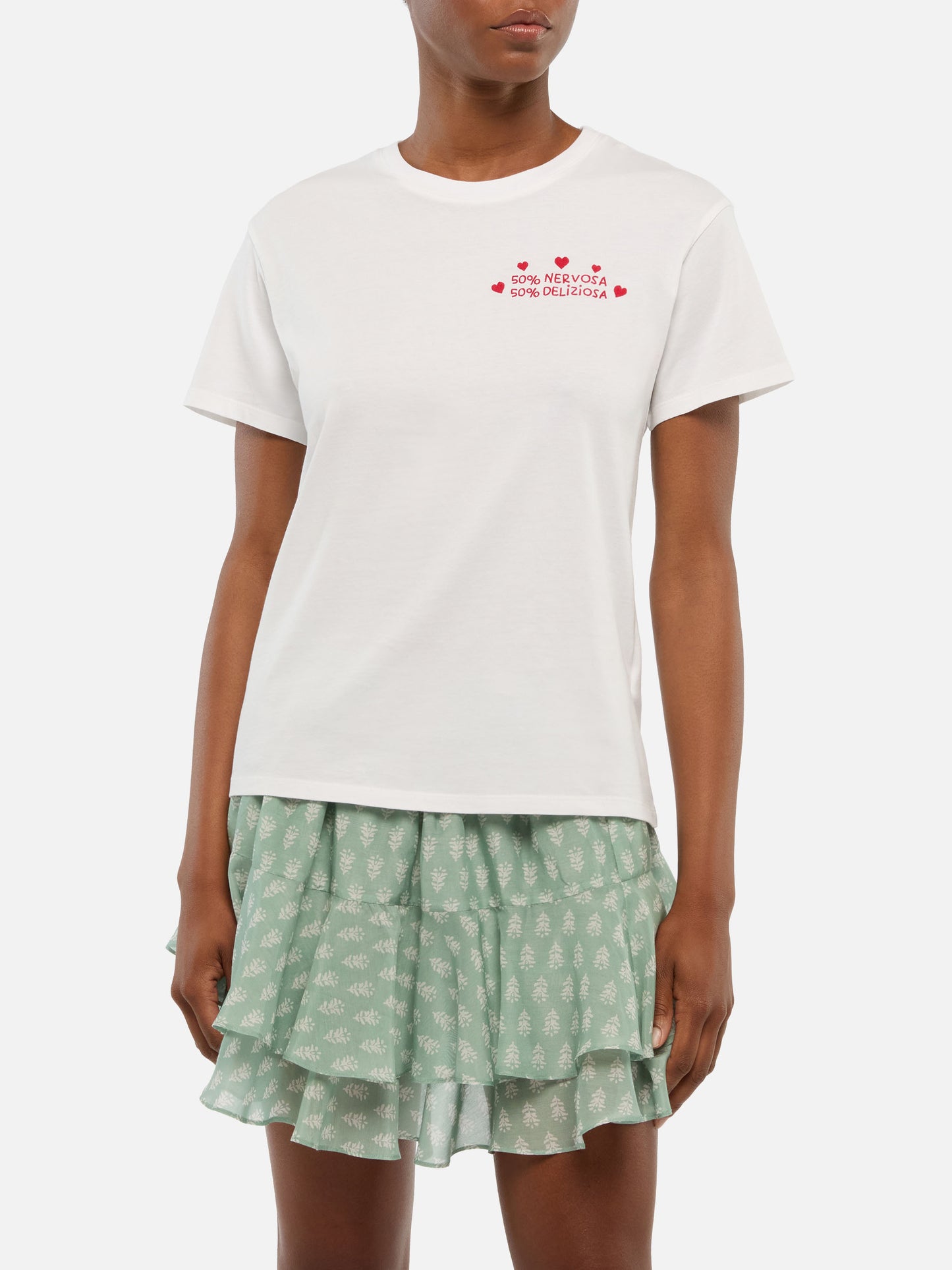 T-shirt Emilie in cotone con ricamo 50 nervosa 50 deliziosa