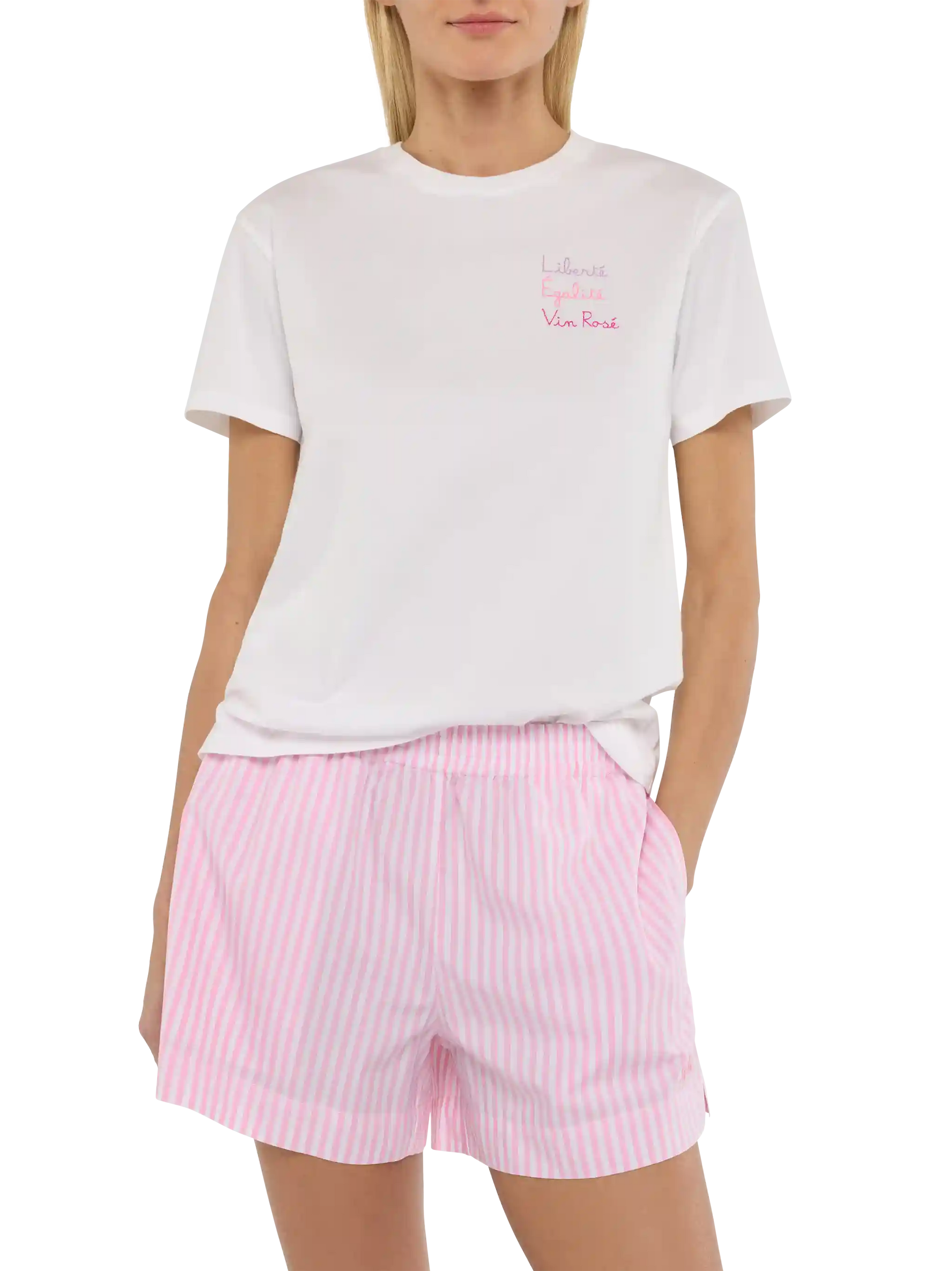 Emilie cotton t-shirt with Libertè, Egalitè, Vin Rosè embroidery - MC2 Saint Barth