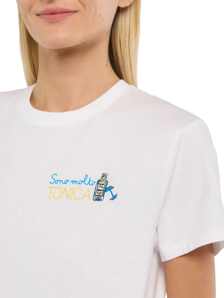 Emilie cotton t-shirt with Sono molto tonica embroidery