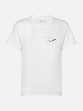 Emilie cotton t-shirt with Il week-end è di-vino embroidery