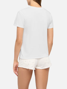 Emilie cotton t-shirt with Il week-end è di-vino embroidery