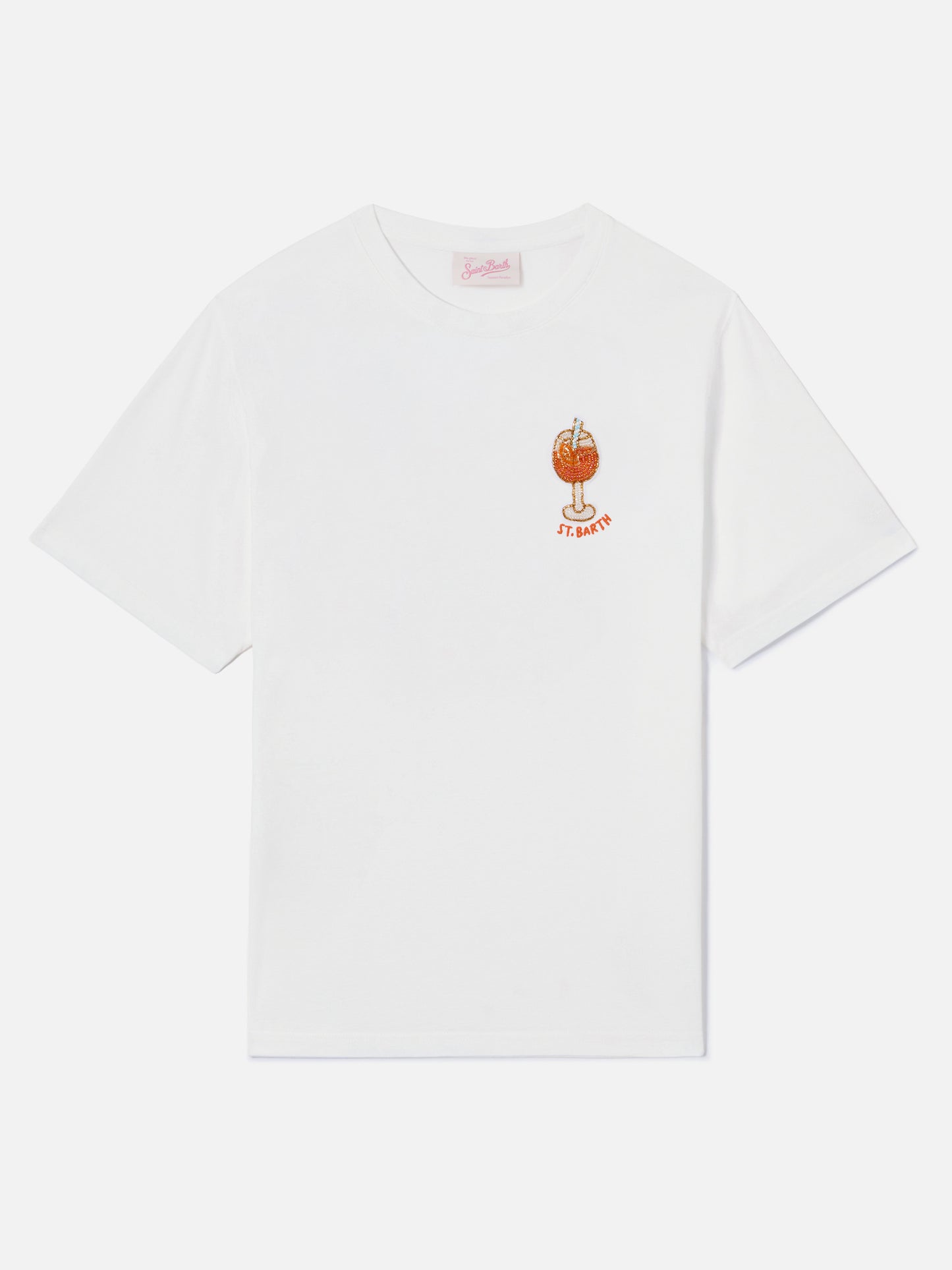 Weißes Emilie T-Shirt mit Cocktail-Perlenstickerei