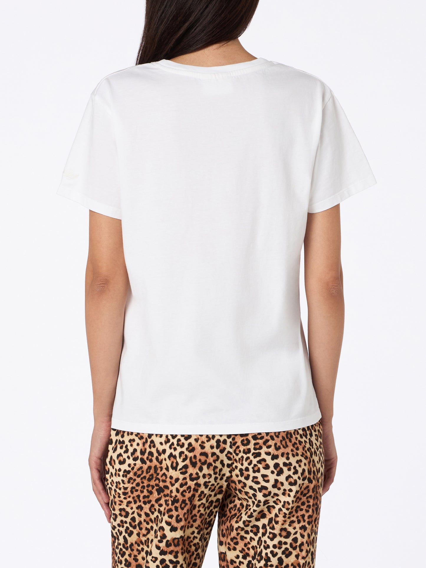 Woman white cotton jersey crewneck t-shirt Emiilie with Mi piace lui... embroidery - MC2 Saint Barth