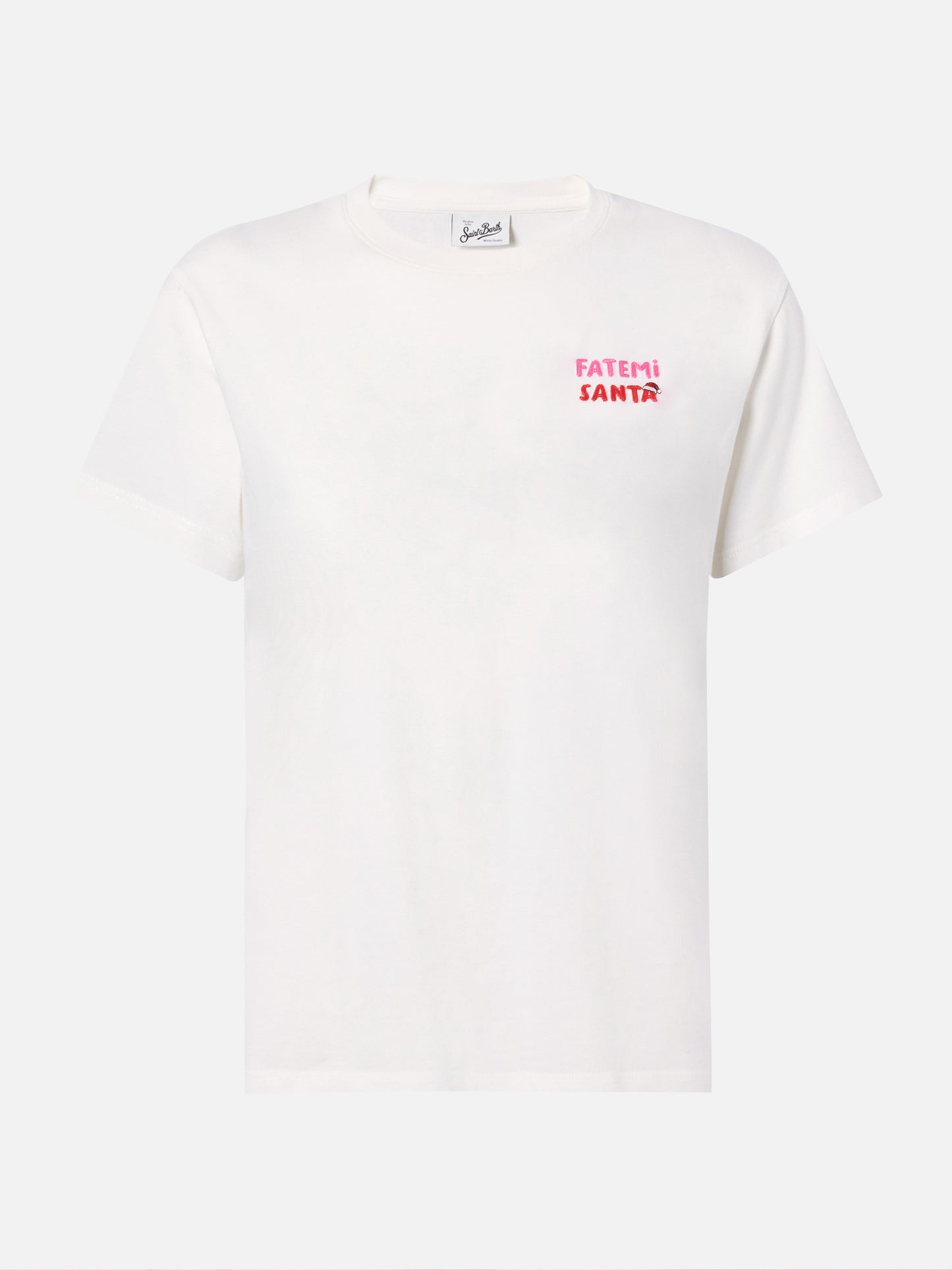 T-shirt Emilie in cotone bianco con ricamo Fatemi Santa