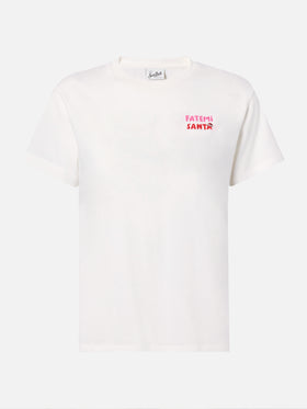 T-shirt Emilie in cotone bianco con ricamo Fatemi Santa