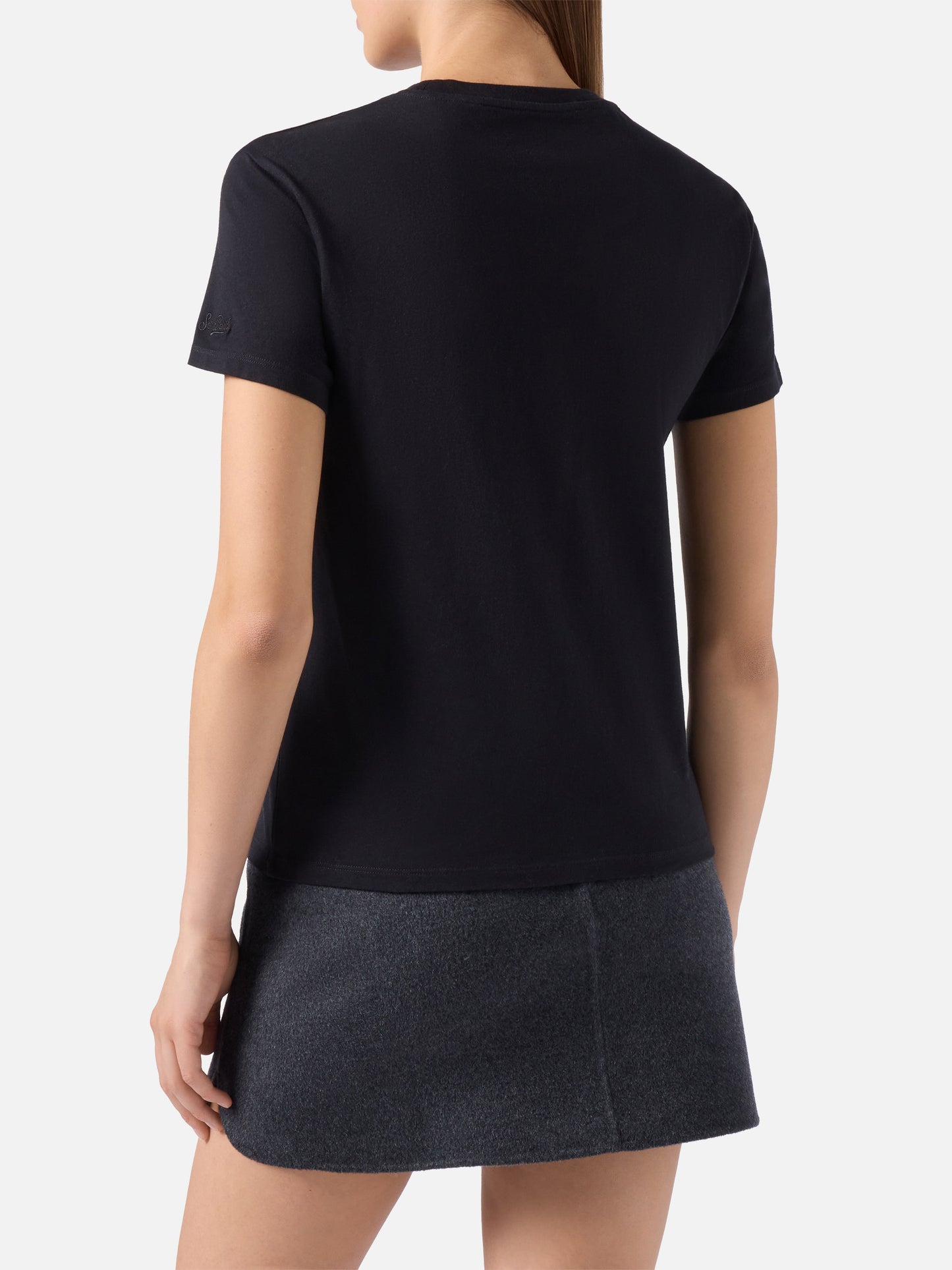 T-shirt Emilie in cotone nero con applicazione glitter Vacanze di Natale | VACANZE DI NATALE SPECIAL EDITION