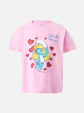 Cotton t-shirt Emma with Smurfette print and St. Barth Rubacuori embroidery