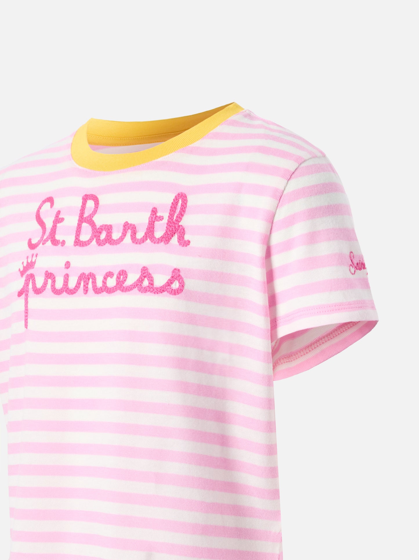 Cotton t-shirt Emma with striped print and St. Barth Princess embroidery