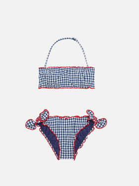 Girl bandeau bikini with gingham print