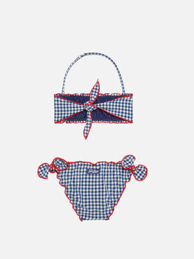 Girl bandeau bikini with gingham print