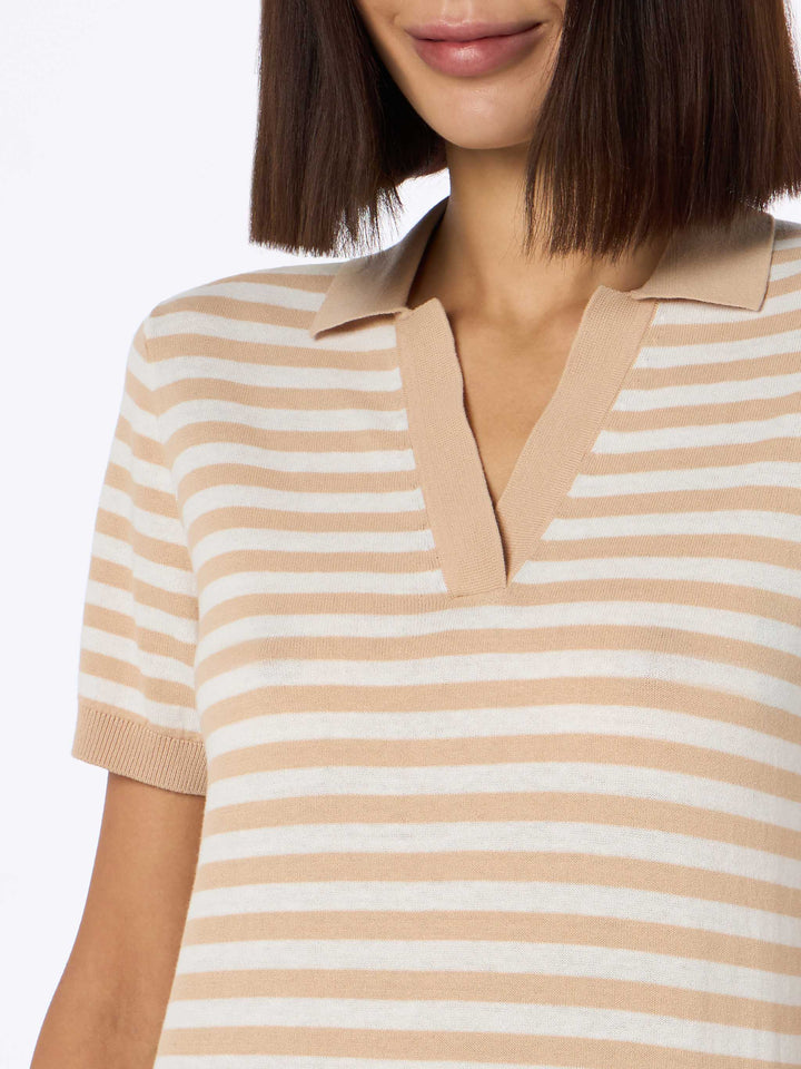 Woman beige striped knitted polo Evonne - MC2 Saint Barth