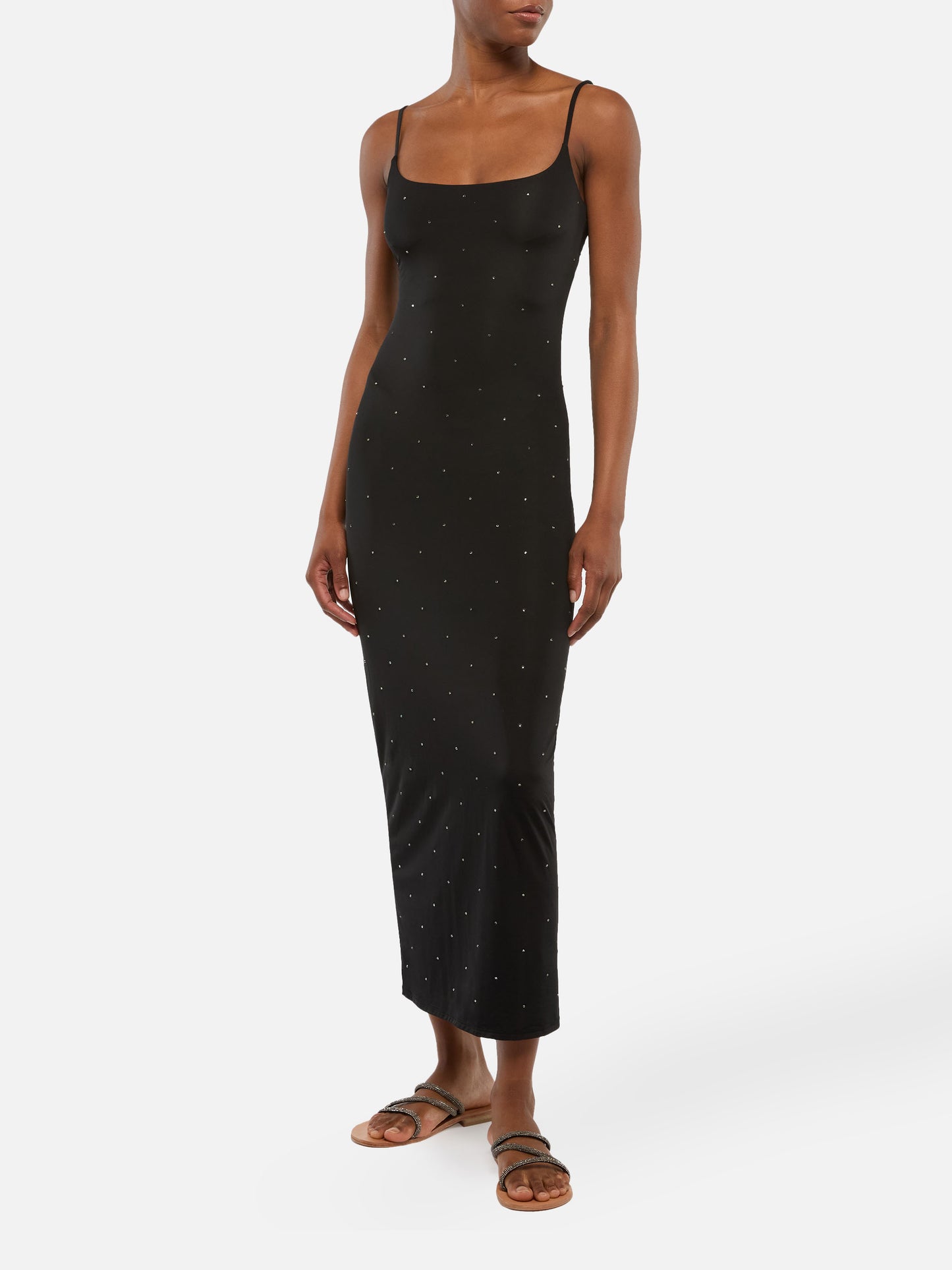 Evy long fitted black slip dress