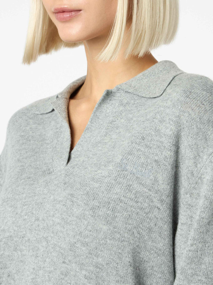 Woman mélange grey sweater Eze with polo collar - MC2 Saint Barth