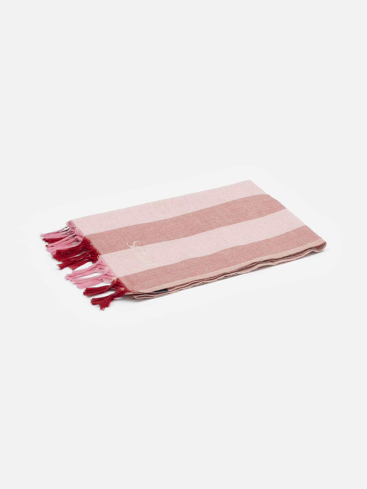 Leichtes Baumwoll-Strandtuch Fouta mit rosa Streifendruck