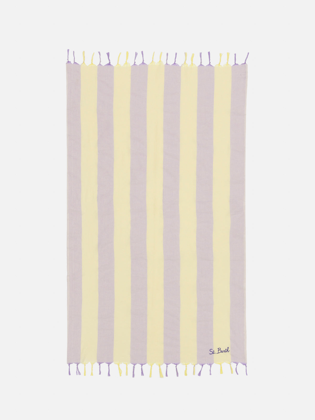 Leichtes Baumwoll-Strandtuch Fouta mit fliederfarbenem Streifendruck