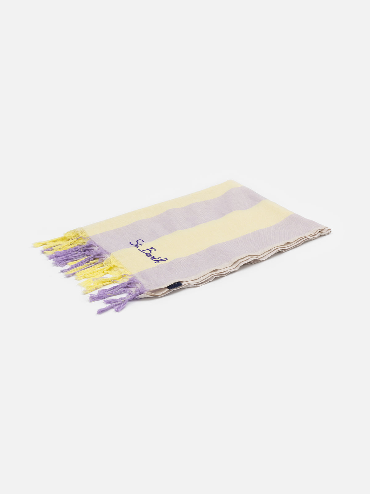 Leichtes Baumwoll-Strandtuch Fouta mit fliederfarbenem Streifendruck