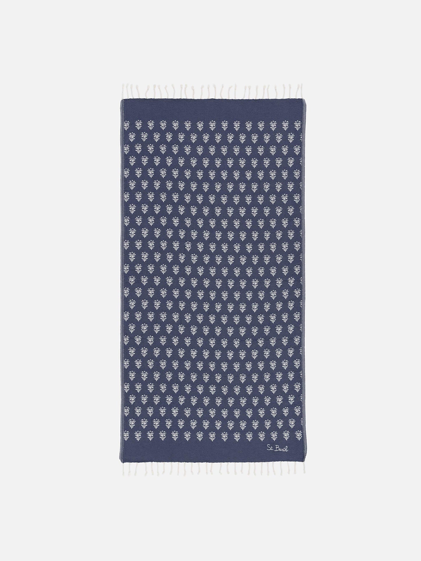Cotton towel beach Fouta with indigo flowers jacquard - MC2 Saint Barth