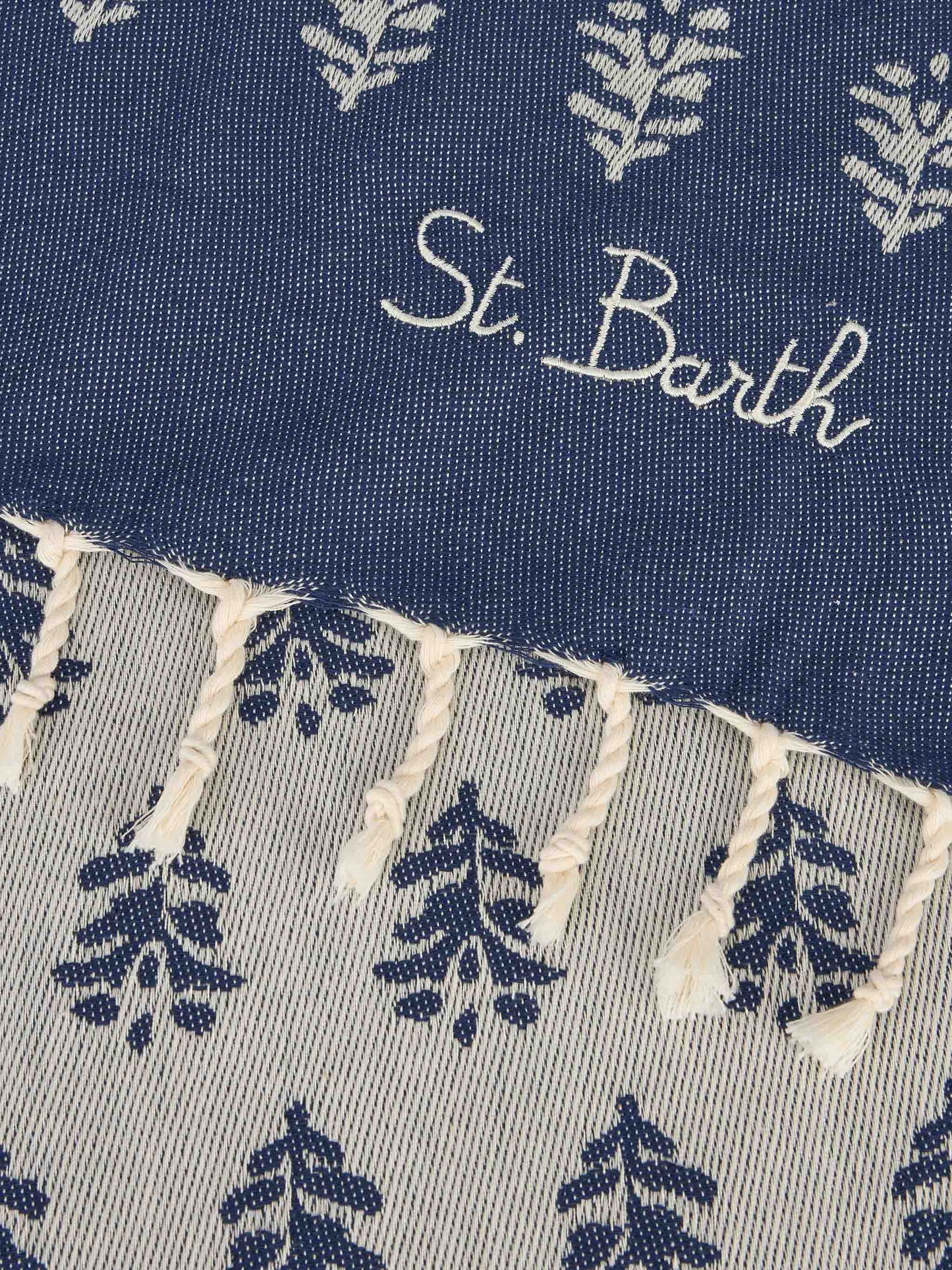 Cotton towel beach Fouta with indigo flowers jacquard - MC2 Saint Barth